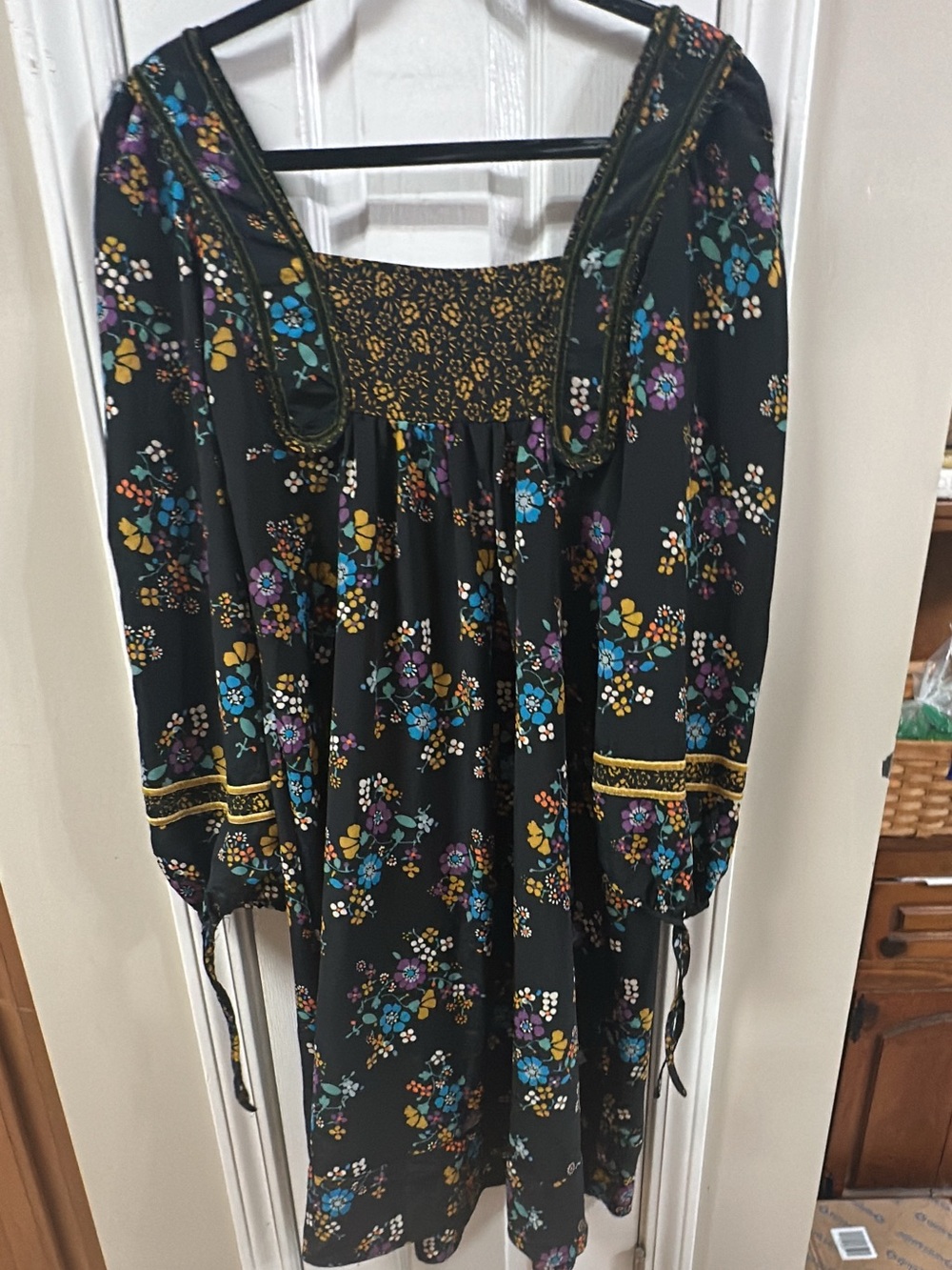 Zara/Trf Black Floral Boho Midi Dress with Bright Bouquet Print. (Mix31) - Picture 4 of 5